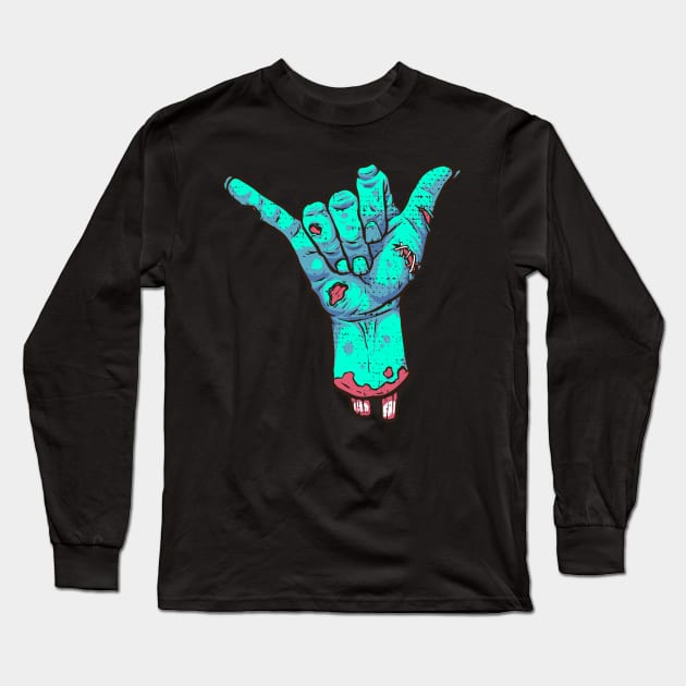 Shaka Zombie Halloween Long Sleeve T-Shirt by Dailygrind